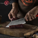 Grandsharp Japanese Damascus Santoku Knife – 10Cr15CoMoV Stainless Steel Chef Knife (Red Handle)
