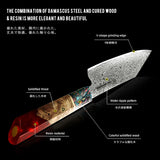 Grandsharp Japanese Damascus Santoku Knife – 10Cr15CoMoV Stainless Steel Chef Knife (Red Handle)