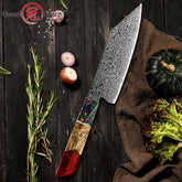 Grandsharp Japanese Damascus Santoku Knife – 10Cr15CoMoV Stainless Steel Chef Knife (Red Handle)