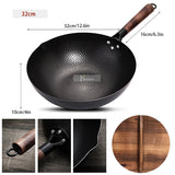 Konco 32cm Pure Iron Wok – Non-Coated Cast Iron Pan for Gas & Induction