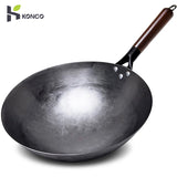 Konco Hand-Forged Pure Iron Wok – No-Coating Non-Stick Pan with Wooden Handle (30/32cm)