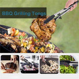 LMETJMA Stainless Steel Cooking Tongs – Heat Resistant BBQ Tongs with Silicone Tips & Stand