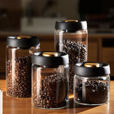 Coffee Beans Vacuum Sealed Tank – Transparent Glass Airtight Food Storage Jar with Air Extraction Lid