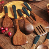 Solid Wood Ebony Spatula & Wooden Soup Ladle – Heat-Resistant Kitchen Utensil Set