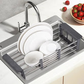 Roll-Up Triangle Dish Drying Rack – Foldable Stainless Steel Sink Corner Organizer