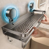 No-Drill Suction Cup Bathroom Rack – Aluminum Wall-Mounted Shower Shelf Organizer