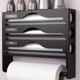 Bamboo Cling Film & Foil Cutter Box – Multi-Layer Kitchen Organizer with Paper Towel Holder