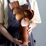 Wooden Kitchen Cooking Set β Spatula, Spoon & Salad Fork Set with Storage Bucket