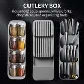 Kitchen Drawer Cutlery Storage Tray – Knife, Spoon & Fork Organizer with Spice Bottle Rack