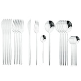 Black Handle Golden Cutlery Set – 24Pcs Stainless Steel Knife, Fork & Spoon Dinnerware