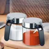1Pcs Glass Seasoning Jar with Stainless Steel Lid & Spoon – Condiment Bottle for Salt, Spices & Kitchen Storage