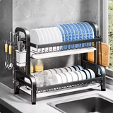 2025 New 2-Tier Stainless Steel Dish Drainer – Countertop Organizer with Utensil Holder