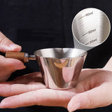 90ml/3oz Espresso Measuring Cup with Wood Handle – Stainless Steel Coffee Pouring & Measuring Tool