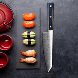 Japanese Santoku Chef Knife – Laser Damascus Pattern Stainless Steel with Solid Wood Handle