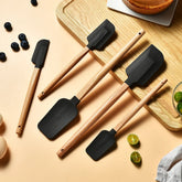 5PCS Silicone Cake Spatula Set – Wooden Handle Baking & Pastry Scrapers