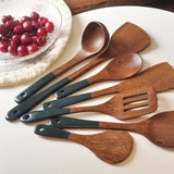 Solid Wood Ebony Spatula & Wooden Soup Ladle – Heat-Resistant Kitchen Utensil Set