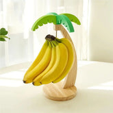 Wooden Banana Rack – Hanging Fruit Stand with Decorative Leaf Design