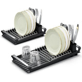 Expandable Small Dish Drying Rack – Pull-Out Metal Dish Drainer with Removable Cutlery Holder