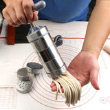 Stainless Steel Manual Noodle Machine – Hand-Cranked Noodle Press with 5 Molds