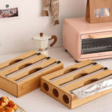 Bamboo Kitchen Wrap Dispenser with Foil & Cling Film Cutter β Wooden Storage Holder