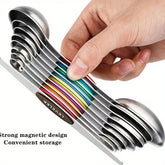 9-Piece Double-Head Stainless Steel Measuring Spoons – Magnetic with Engraved Scale