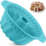 LMETJMA 9.5-Inch Silicone Fluted Cake Pan , Non-Stick Bundt Pan with Handle