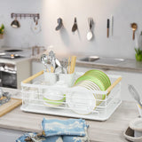 Single Tier Dish Drying Rack – Steel Bowl Organizer with Utensil Holder