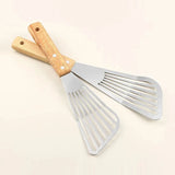 Stainless Steel Fish Frying Shovel with Wooden Handle – Fan-Shaped Turner for High-Temperature Cooking