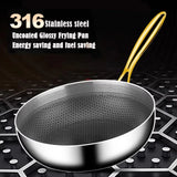 316 Stainless Steel Frying Pan Wok – Non-Stick Honeycomb Cookware for Gas & Induction