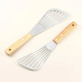 Stainless Steel Fish Frying Shovel with Wooden Handle – Fan-Shaped Turner for High-Temperature Cooking