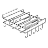 Stainless Steel Hanging Kitchen Storage Rack with Hooks – Paper Towel, Utensil & Cutting Board Holder