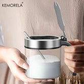 1Pcs Glass Seasoning Jar with Stainless Steel Lid & Spoon – Condiment Bottle for Salt, Spices & Kitchen Storage
