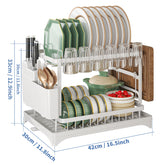 2-Tier Dish Drying Rack – Countertop Storage Rack with Drain Tray, Spout & Cutlery Holder