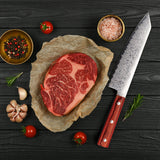 Japanese Santoku Chef Knife – Laser Damascus Pattern Stainless Steel with Solid Wood Handle