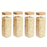 2/4pcs Glass Food Storage Jars with Bamboo Lids – Airtight Stackable Kitchen Containers