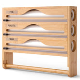 Bamboo Cling Film & Foil Cutter Box – Multi-Layer Kitchen Organizer with Paper Towel Holder