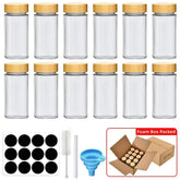 6/12/24pcs Glass Spice Jars Set with Bamboo or Metal Lids – Airtight Seasoning Containers