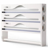 Bamboo Cling Film & Foil Cutter Box – Multi-Layer Kitchen Organizer with Paper Towel Holder