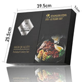 Black Handle Golden Cutlery Set – 24Pcs Stainless Steel Knife, Fork & Spoon Dinnerware
