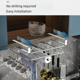 Stainless Steel Hanging Kitchen Storage Rack with Hooks – Paper Towel, Utensil & Cutting Board Holder