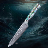 VG10 Damascus Utility Knife – Abalone Shell Handle, Super-Sharp Multi-Purpose Chef Knife
