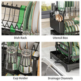 2-Tier Dish Drying Rack – Countertop Storage Rack with Drain Tray, Spout & Cutlery Holder