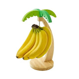 Wooden Banana Rack – Hanging Fruit Stand with Decorative Leaf Design