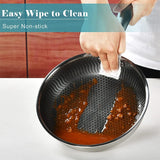LMETJMA Honeycomb Stainless Steel Frying Pan 28cm with Glass Lid – Nonstick for Gas & Induction