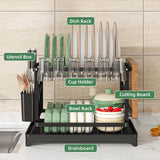 2-Tier Dish Drying Rack – Countertop Storage Rack with Drain Tray, Spout & Cutlery Holder