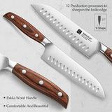 XINZUO 1–3PC Stainless Steel Knife Set – Utility, Santoku & Bunka Knives with Red Sandalwood Handles