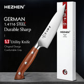HEZHEN 5.3" Utility Knife – German 1.4116 Steel with Red Wood Handle