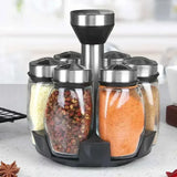 7pcs Rotating Glass Spice Jar Set with Rack – Moisture-Proof Seasoning Organizer