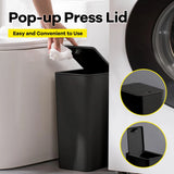 Bathroom Trash Can 10L – Small Press Top Garbage Bin with Pop-Up Lid for Bedroom & Living Room