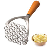 Aluminum Manual Potato Masher – Wood Handle Multi-Purpose Food Crusher